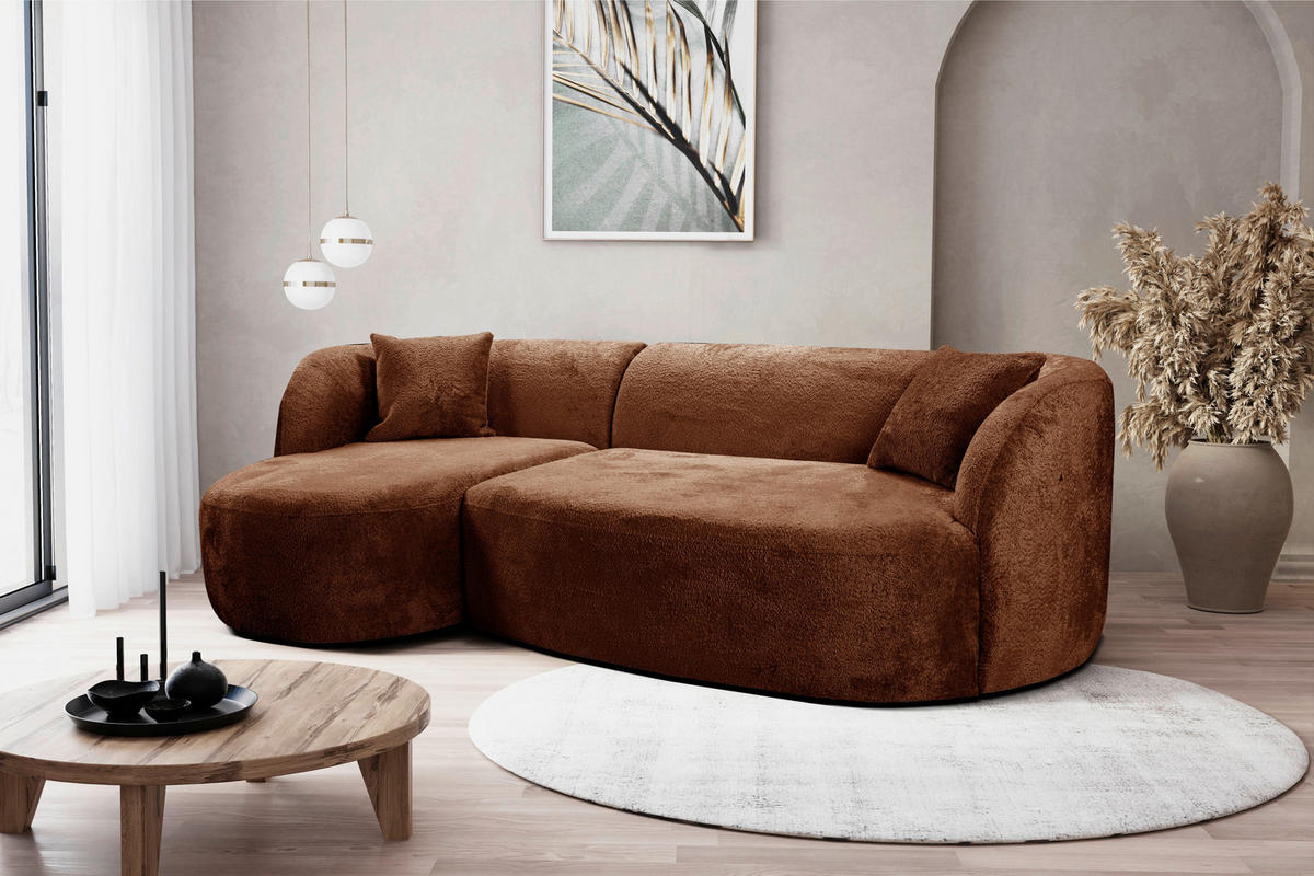 ECKSOFA in Bouclé Rostfarben  143/264 cm  - Rostfarben/Schwarz, Design, Kunststoff/Textil (143/264cm) - MID.YOU