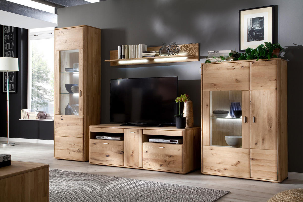 WOHNWAND  in Eichefarben  339/208/50 cm  - Eichefarben/Anthrazit, Design, Glas/Holz (339/208/50cm) - Livetastic