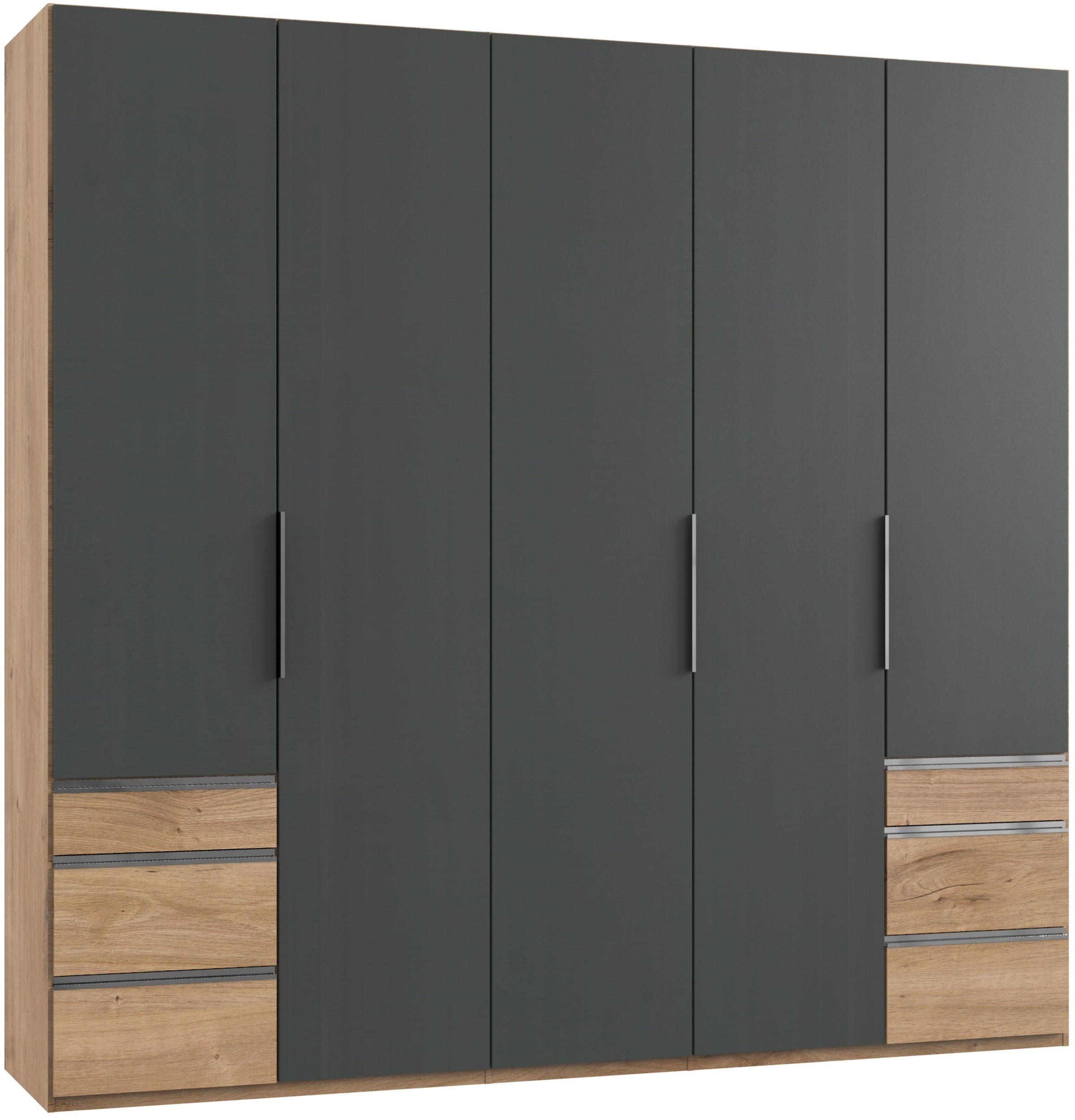 DREHTÜRENSCHRANK 250/236/58 cm 5-türig Graphitfarben, Eichefarben  - Chromfarben/Eichefarben, MODERN, Holzwerkstoff (250/236/58cm) - MID.YOU