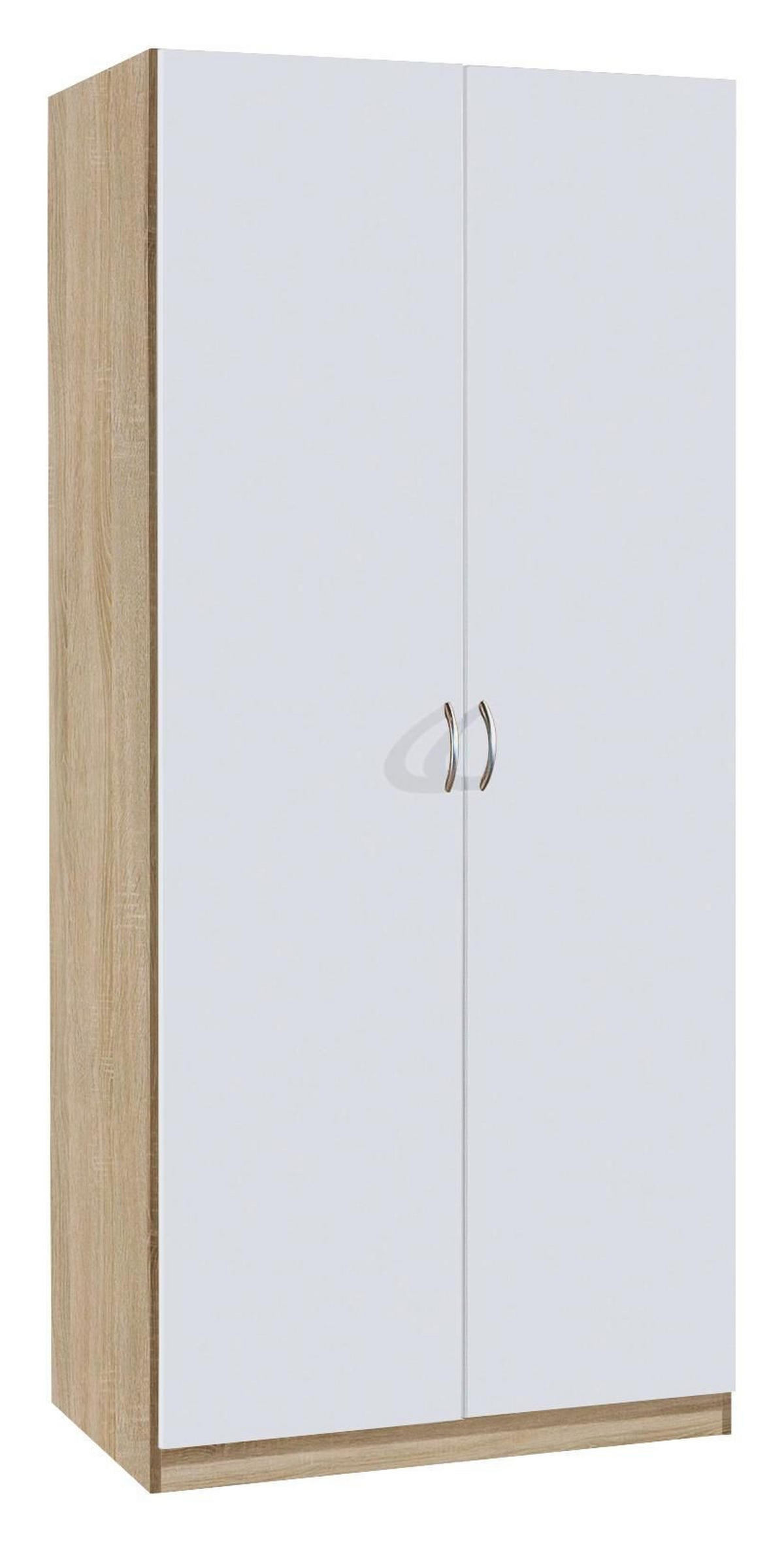 DREHTÜRENSCHRANK in Weiss, Sonoma Eiche  - Weiss/Silberfarben, Design, Holzwerkstoff/Kunststoff (91/197/54cm) - Boxxx