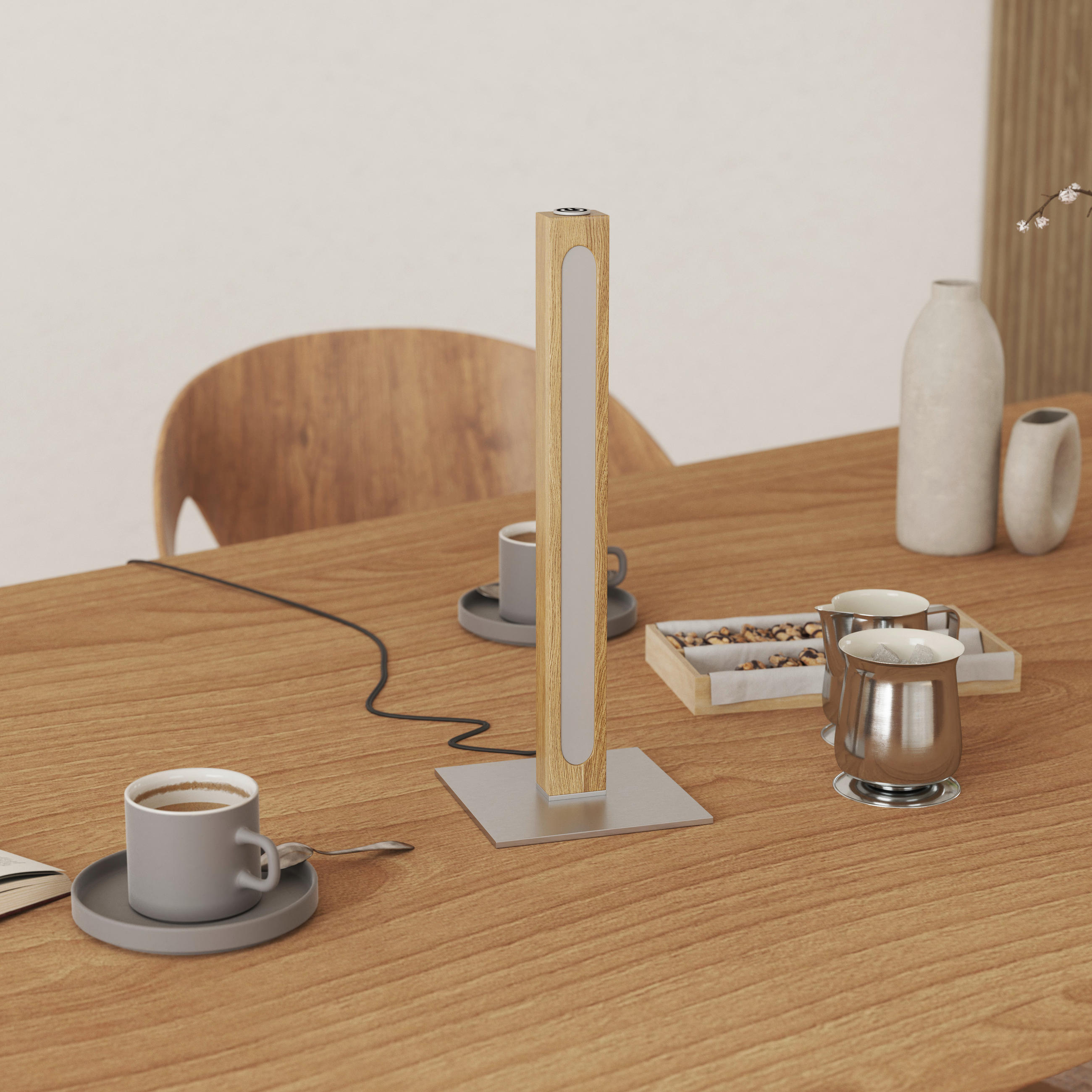 LED-TISCHLEUCHTE 15/40/15 cm   - Eichefarben/Nickelfarben, LIFESTYLE, Holz/Kunststoff (15/40/15cm) - Novel