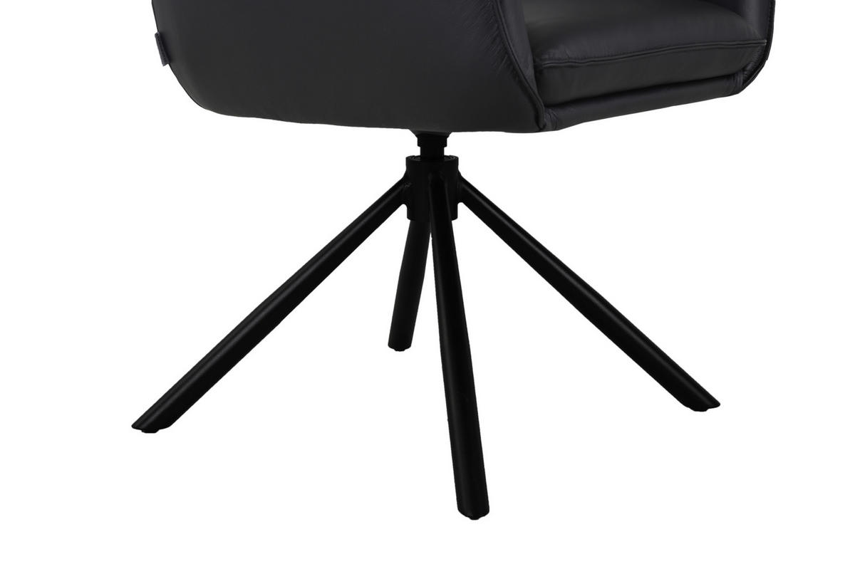ARMLEHNSTUHL  Sitzfläche 360° drehbar, automatische Rückholfunktion  Echtleder  - Schwarz, MODERN, Leder/Metall (64/90,5/64,5cm) - Livetastic