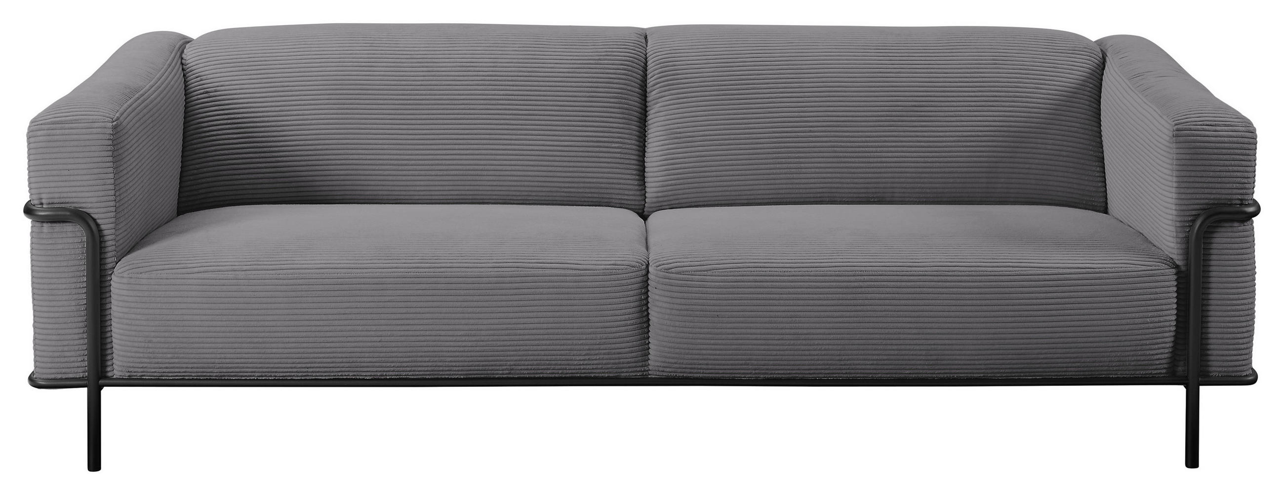 3-SITZER-SOFA Cord Dunkelgrau  - Dunkelgrau/Schwarz, Design, Textil/Metall (236/67/96cm) - Johann Jakob
