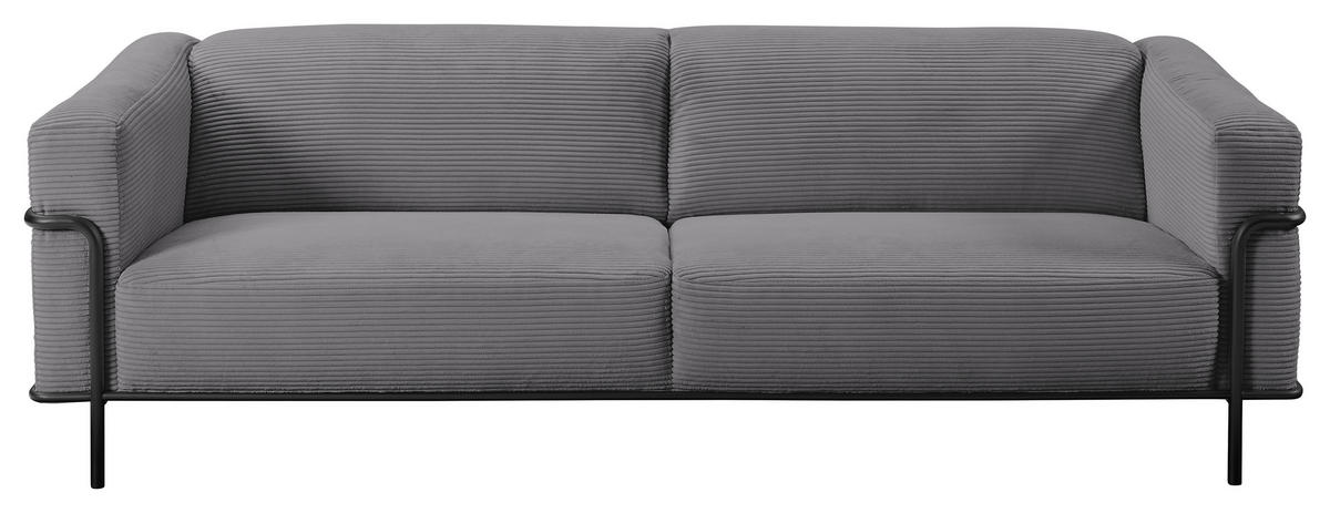 3-SITZER-SOFA in Cord Dunkelgrau  - Dunkelgrau/Schwarz, Design, Textil/Metall (236/67/96cm) - Johann Jakob