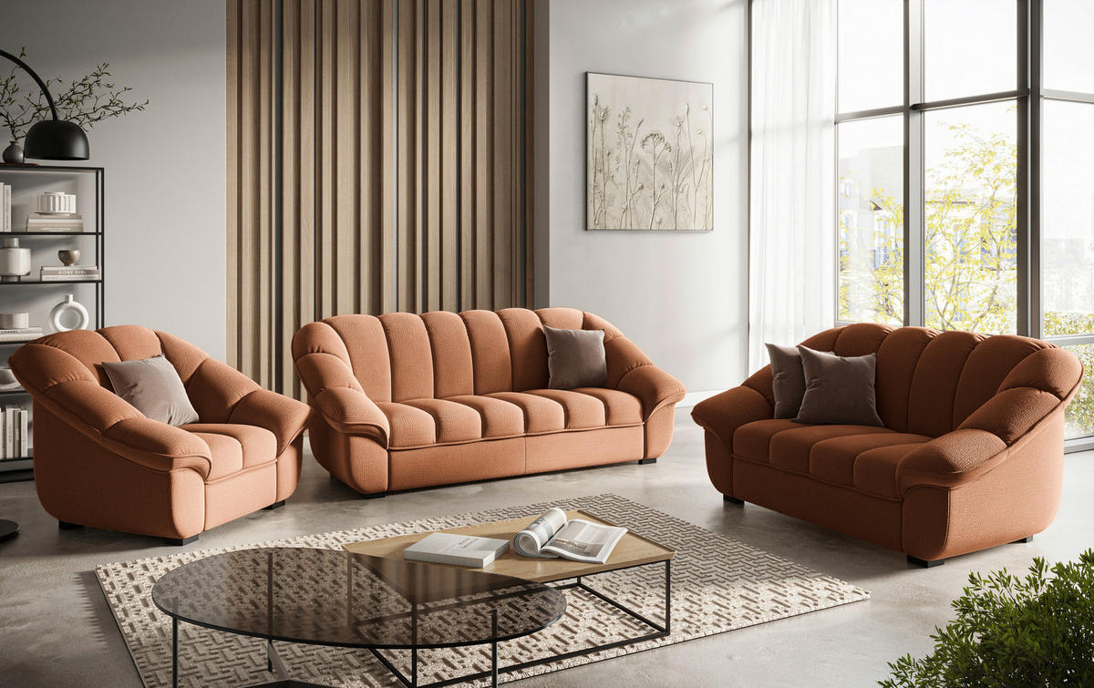 2-SITZER-SOFA  in Chenille Terracotta  - Terracotta/Schwarz, KONVENTIONELL, Kunststoff/Textil (163/88/104cm) - Welnova