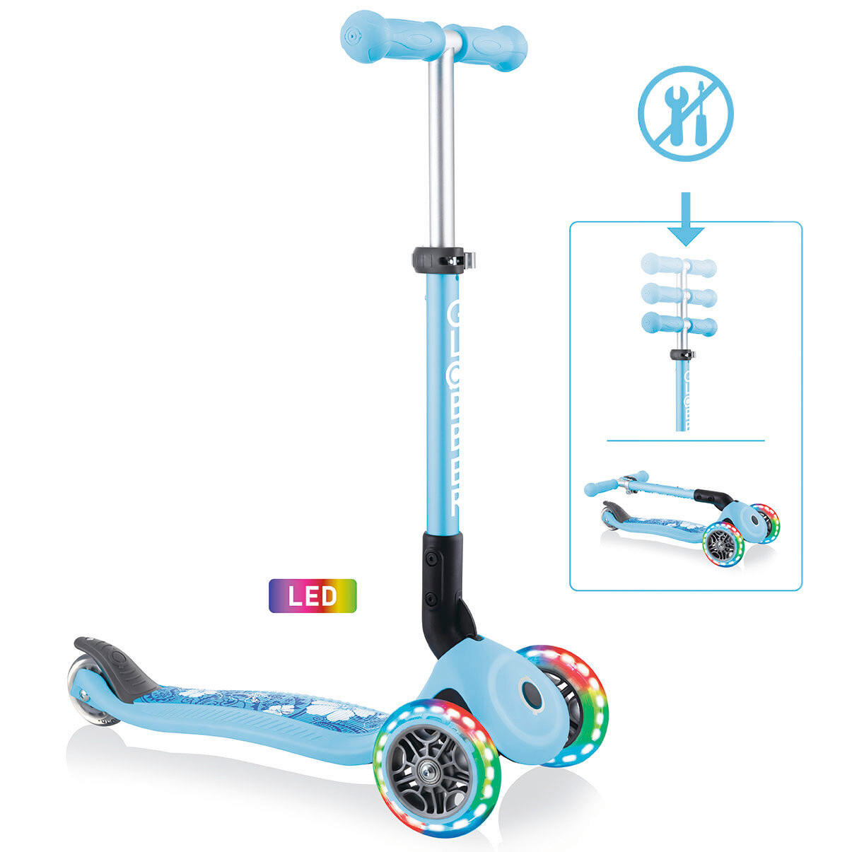 KINDERSCOOTER JUNIOR FOLDABLE FANTASY LIGHTS  - Hellblau, LIFESTYLE, Kunststoff (56/28,6/68cm) - GLOBBER