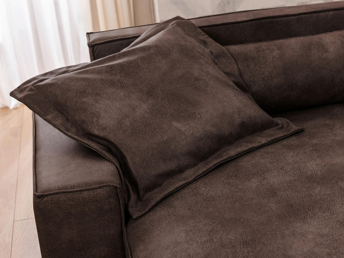 ECKSOFA Curduroy in Lederlook Dunkelbraun Rückenkissen  251/142 cm  - Dunkelbraun/Schwarz, Design, Kunststoff/Textil (251/142cm) - P & B