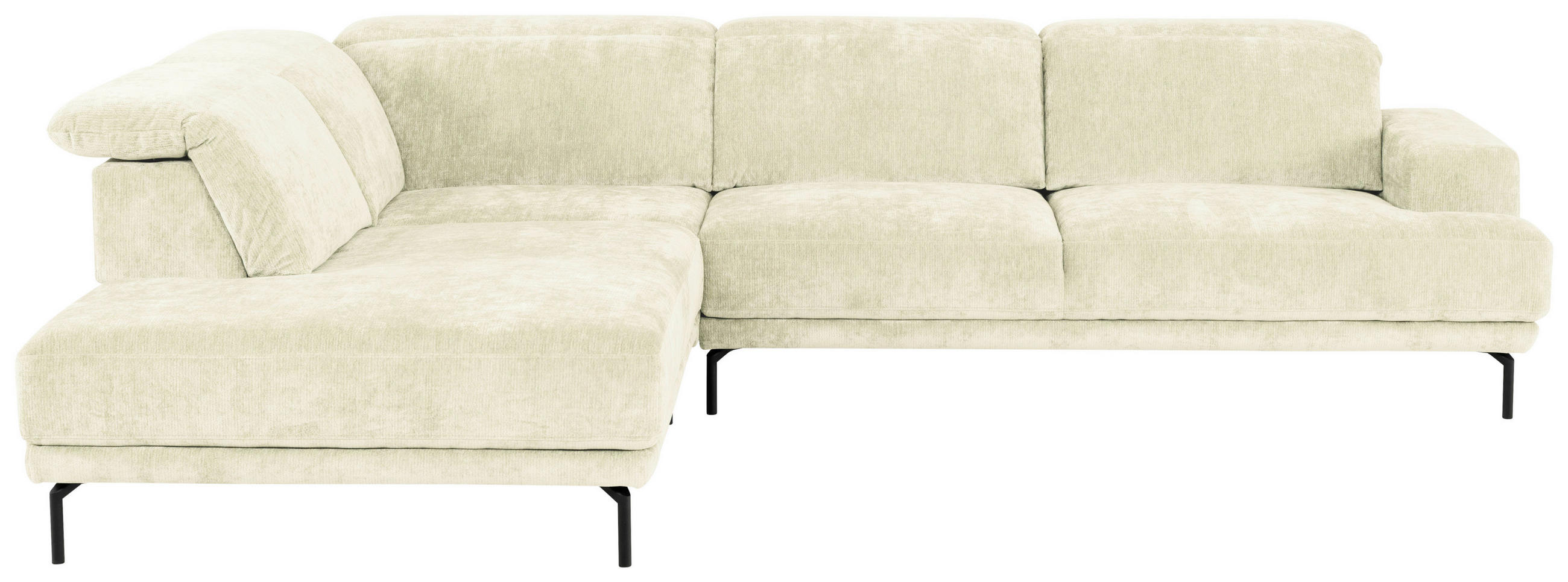 ECKSOFA Creme Chenille Kopfteilverstellung, Sitztiefenverstellung  - Creme/Schwarz, Design, Textil/Metall (243/307cm) - Xora