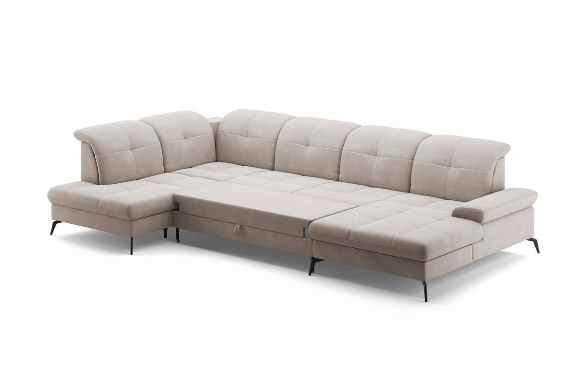WOHNLANDSCHAFT in Flachgewebe Greige  - Greige/Schwarz, Konventionell, Textil/Metall (231/357/185cm) - Sit & More