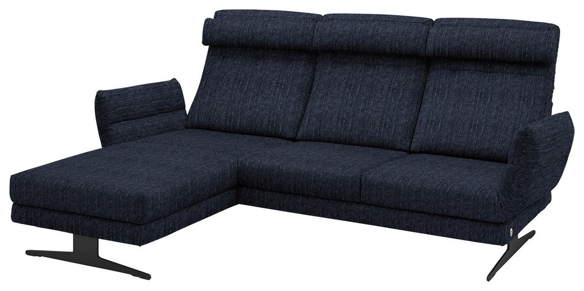 ECKSOFA in Flachgewebe Dunkelblau  176-217/279-327 cm  - Schwarz/Dunkelblau, Design, Textil/Metall (176-217/279-327cm) - Dieter Knoll