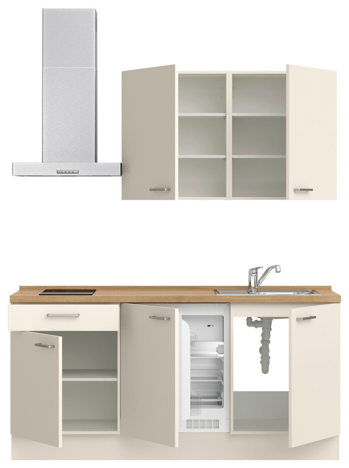 KÜCHENLEERBLOCK 180 cm   in Eichefarben, Magnolie  - Edelstahlfarben/Eichefarben, MODERN, Holzwerkstoff/Metall (180cm) - Nobilia