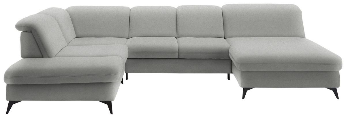 WOHNLANDSCHAFT Chenille Greige  - Greige/Schwarz, Design, Textil/Metall (255/369/198cm) - Beldomo Style