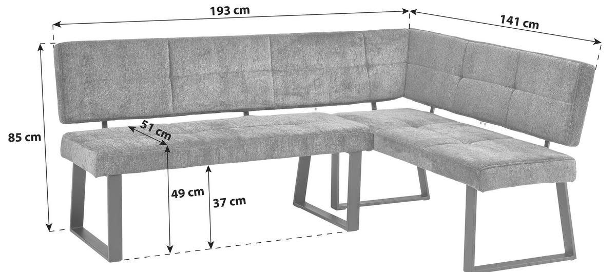 ECKBANK 193/141 cm  in Dunkelgrau  - Dunkelgrau/Schwarz, LIFESTYLE, Textil/Metall (193/141cm) - Livetastic