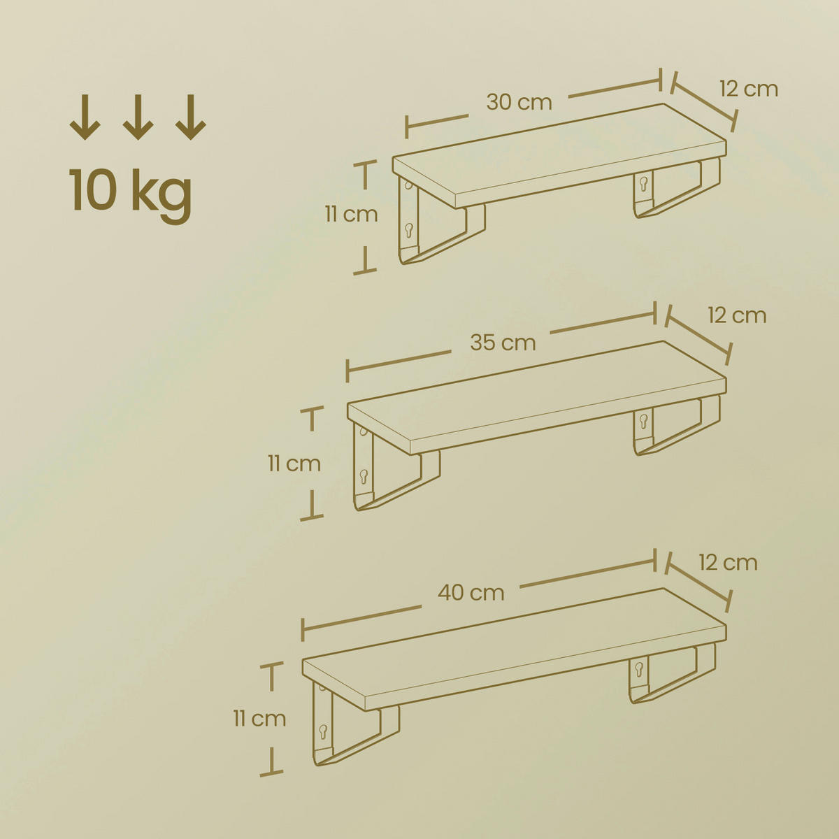 WANDREGALSET 40/11/12 cm  - Eichefarben/Schwarz, MODERN, Holzwerkstoff/Metall (40/11/12cm) - MID.YOU