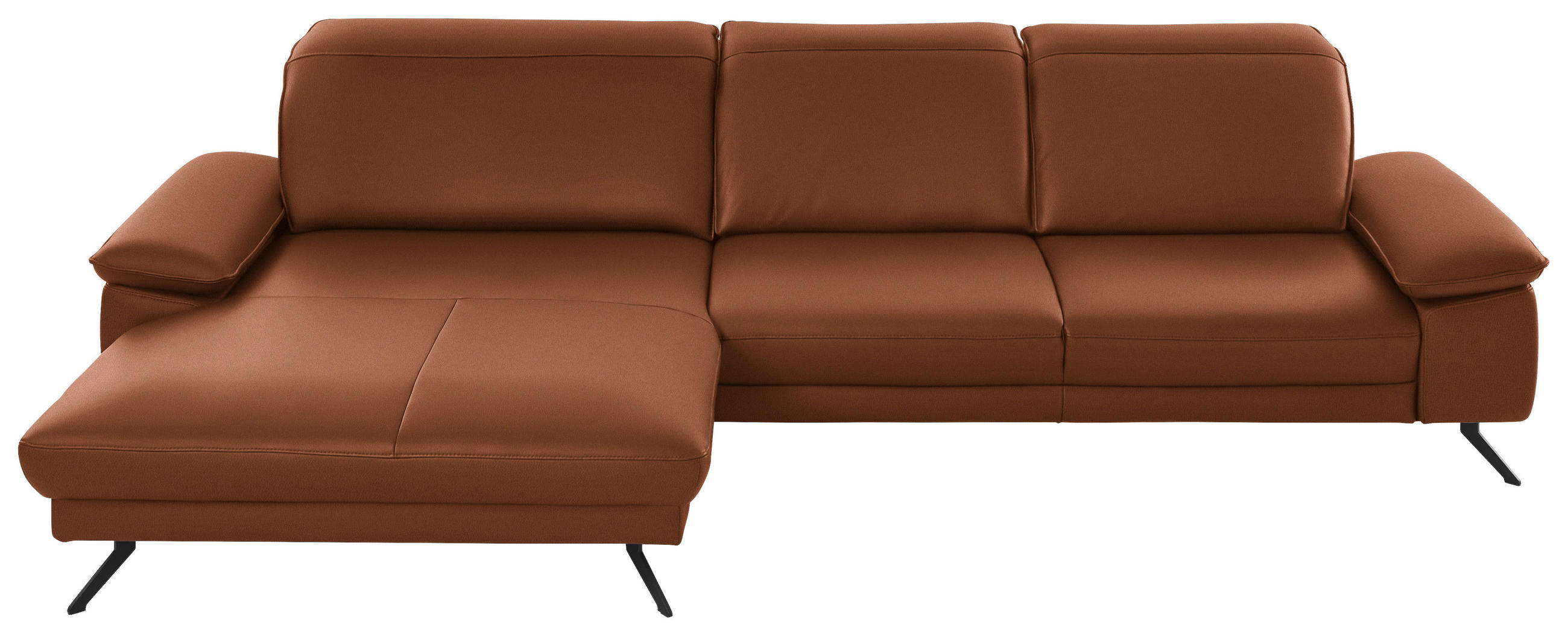 ECKSOFA in Echtleder Cognac  - Cognac/Schwarz, Design, Leder/Metall (193/328cm) - Dieter Knoll