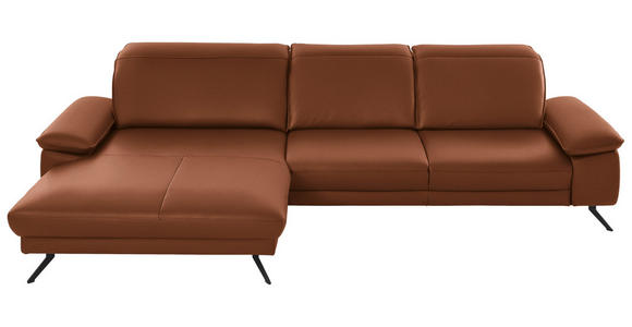 ECKSOFA in Echtleder Cognac 193/328 cm - Cognac/Schwarz, Design, Leder/Metall (193/328cm) - Dieter Knoll
