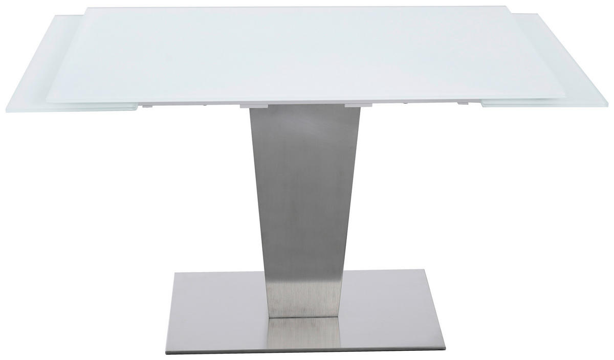 ESSTISCH  Metall, Glas ausziehbar rechteckig Weiß, Edelstahlfarben  - Edelstahlfarben/Weiß, Design, Glas/Metall (120-179/80/76cm) - Novel