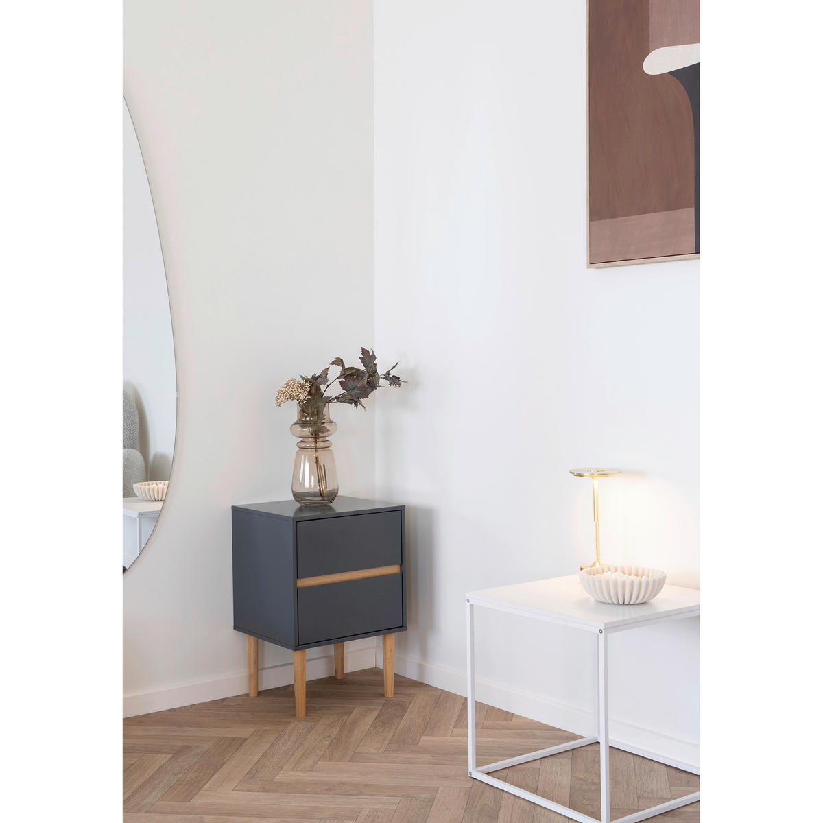 SIDOBORD i trä 40/35/55 cm  - mörkgrå/naturfärgad, Basics, trä (40/35/55cm)