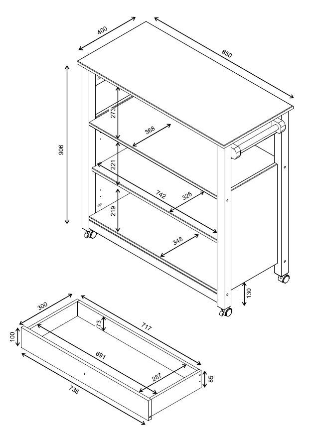 SERVIERWAGEN Pinie massiv Braun, Gelb  - Gelb/Zinkfarben, MODERN, Holz/Kunststoff (85/90,6/40cm) - Livetastic