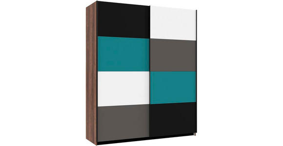 SCHWEBETÜRENSCHRANK in Grau, Grün, Schwarz, Weiß, Eichefarben - Eichefarben/Schwarz, Design, Holzwerkstoff/Kunststoff (170/210/61cm) - Carryhome