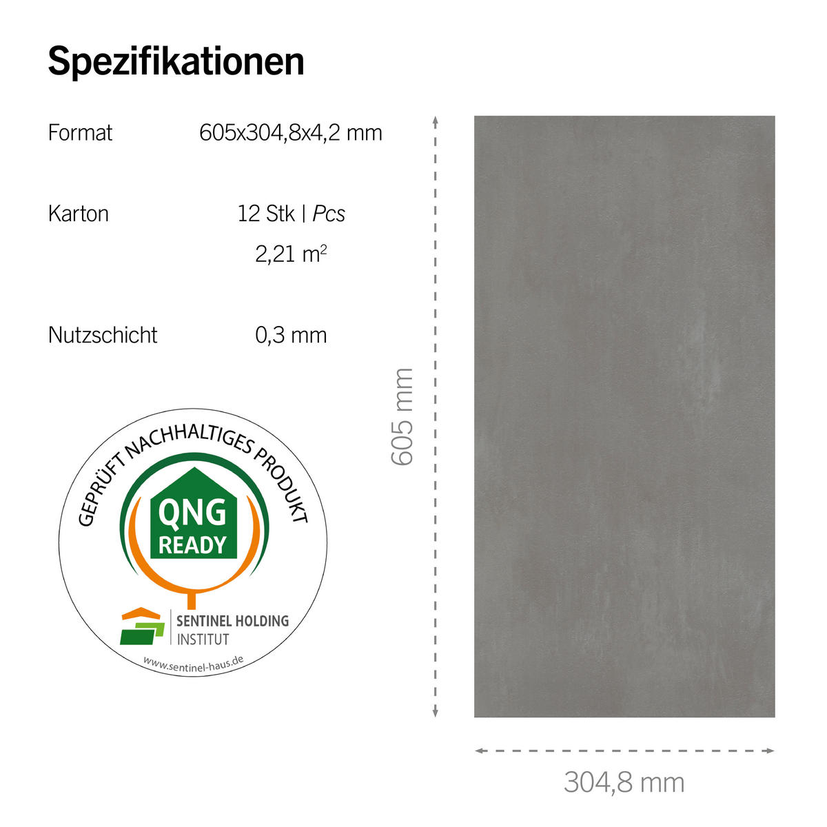 DESIGNBODEN Stone 4.2  per  m² - Dunkelgrau/Grau, Basics, Kunststoff (60.5/30.48/0.42cm)