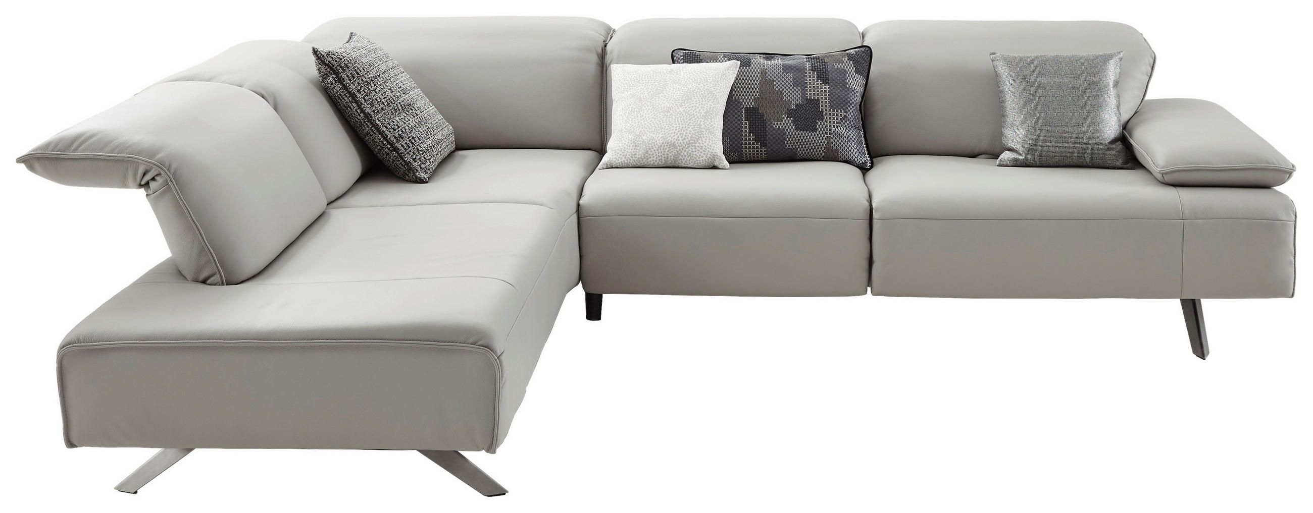 ECKSOFA in Echtleder Silberfarben  230/290 cm  - Dunkelgrau/Anthrazit, Design, Leder/Metall (230/290cm) - Johann Jakob