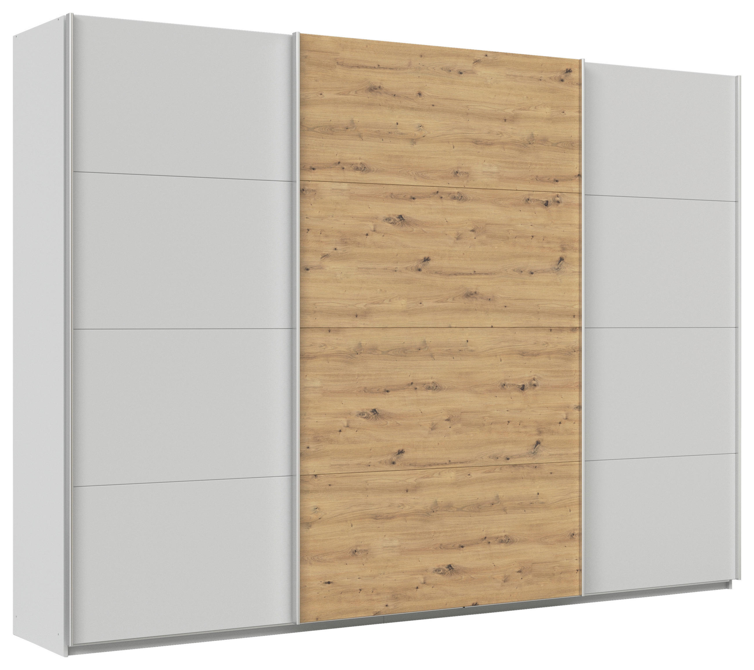 SCHWEBETÜRENSCHRANK in Eiche Artisan, Seidengrau  - Seidengrau/Alufarben, KONVENTIONELL, Holzwerkstoff/Metall (315/229/62cm) - Xora