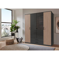 KLEIDERSCHRANK 180/199/58 cm 4-türig Graphitfarben, Braun, Dunkelgrau  - Dunkelgrau/Schwarz, KONVENTIONELL, Glas/Holzwerkstoff (180/199/58cm) - Boxxx