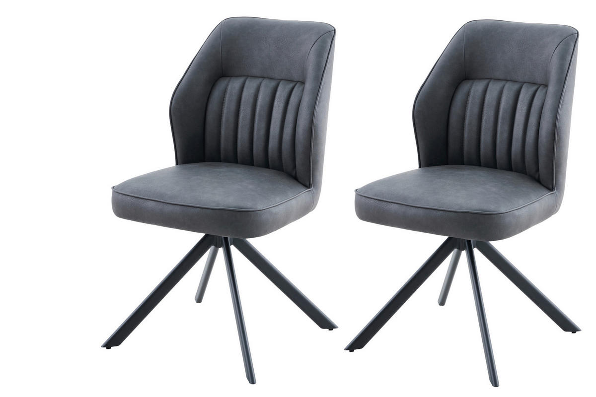 STUHL-SET 2 Stück erweiterbar, Sitzfläche 360° drehbar Lederlook  - Anthrazit/Schwarz, MODERN, Textil/Metall (51/92/65cm) - MID.YOU