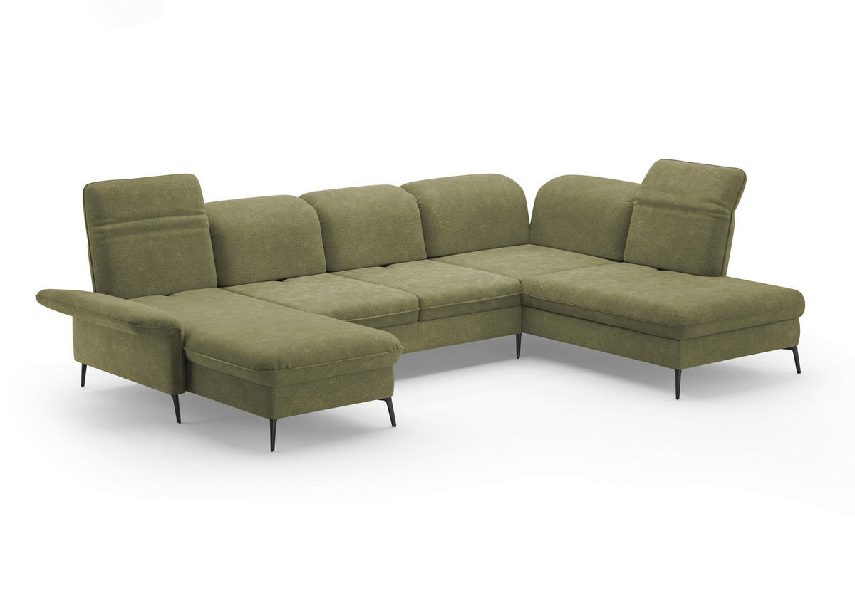 WOHNLANDSCHAFT in Flachgewebe Hellgrün  - Schwarz/Hellgrün, Konventionell, Textil/Metall (198/359/231cm) - Sit & More