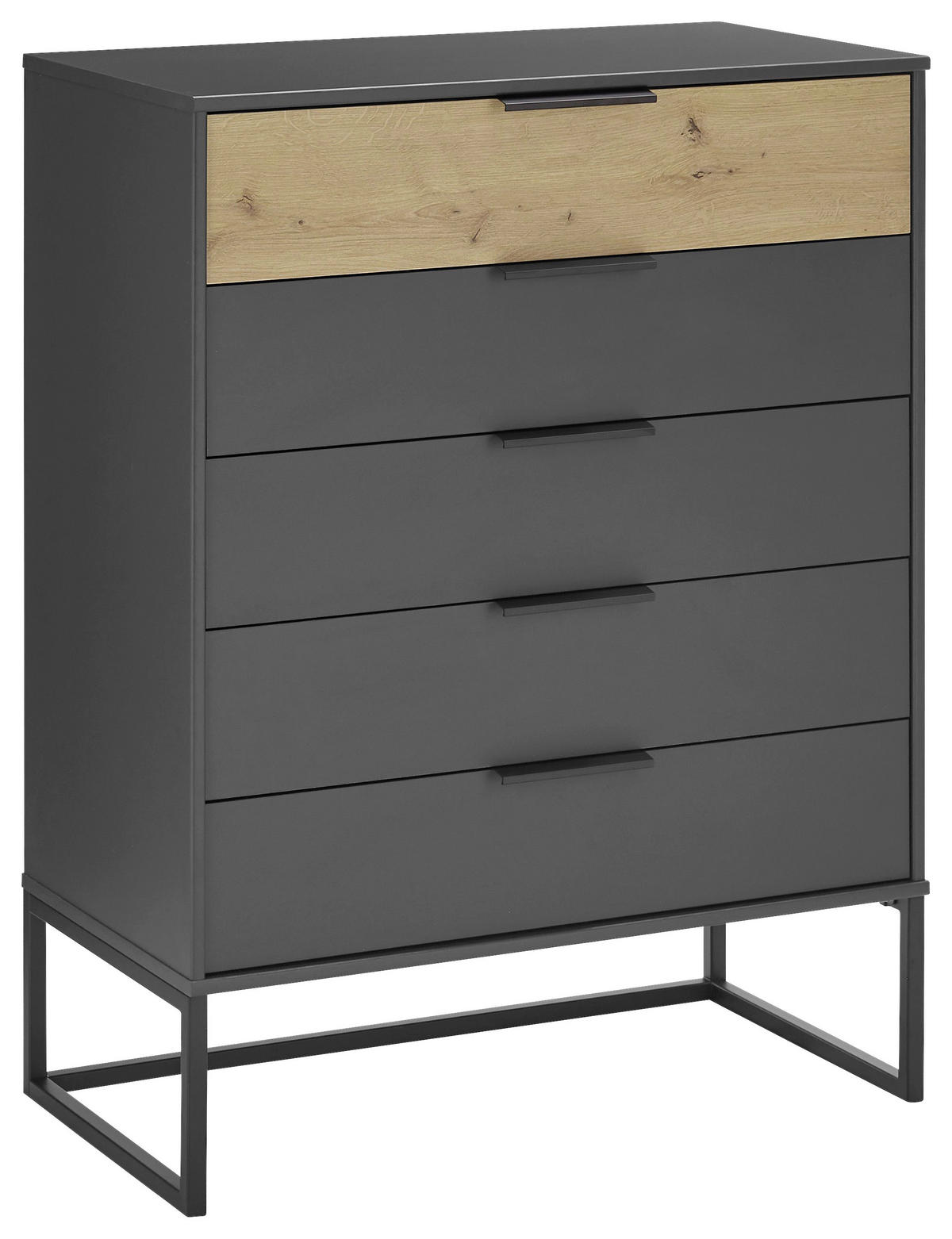 KOMMODE  in 80/105/43 cm  - Eiche Bianco/Schwarz, Design, Holzwerkstoff/Metall (80/105/43cm) - Musterring