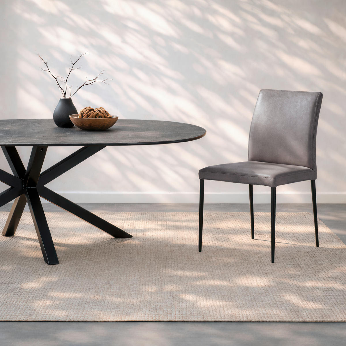 STUHL Echtleder Braun  - Schwarz/Braun, Design, Leder/Metall (46/87/58cm) - Johann Jakob