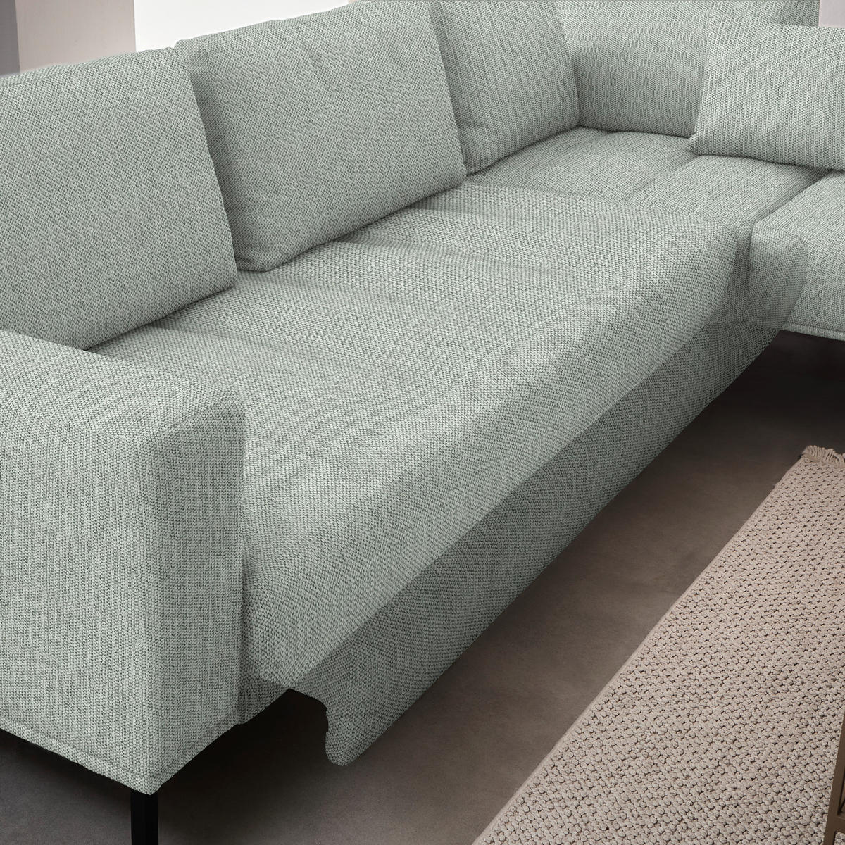 ECKSOFA  in Flachgewebe Grauweiß  308/270 cm  - Grauweiß/Schwarz, Design, Textil/Metall (308/270cm) - Pure Home Lifestyle