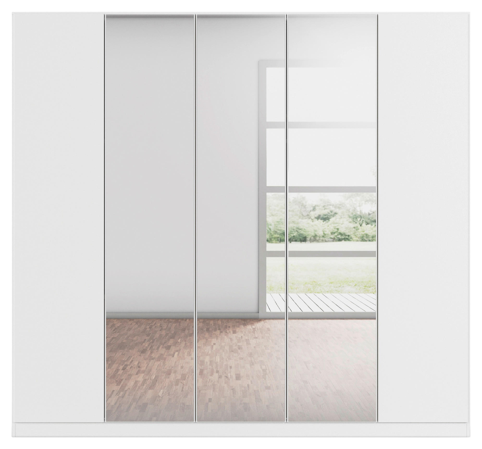 Thumbnail - Rauch Möbel Falttürenschrank, Weiß, Holzwerkstoff, 3 Fächer, (innen) 6 Schubladen, 226x210x54 cm, Blauer Engel, Goldenes...