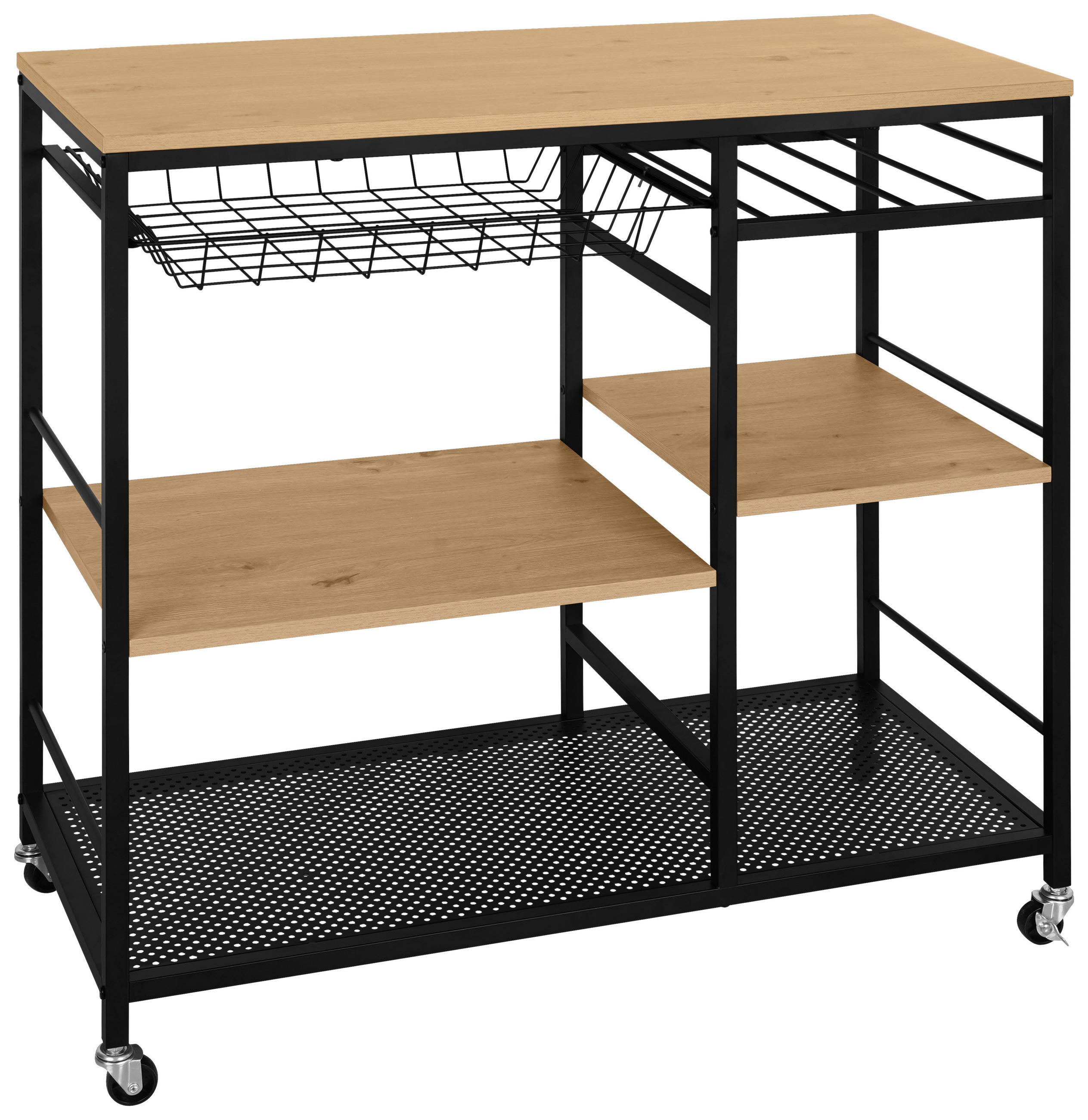 Xora Servierwagen Natur, Schwarz 40x86x86 cm