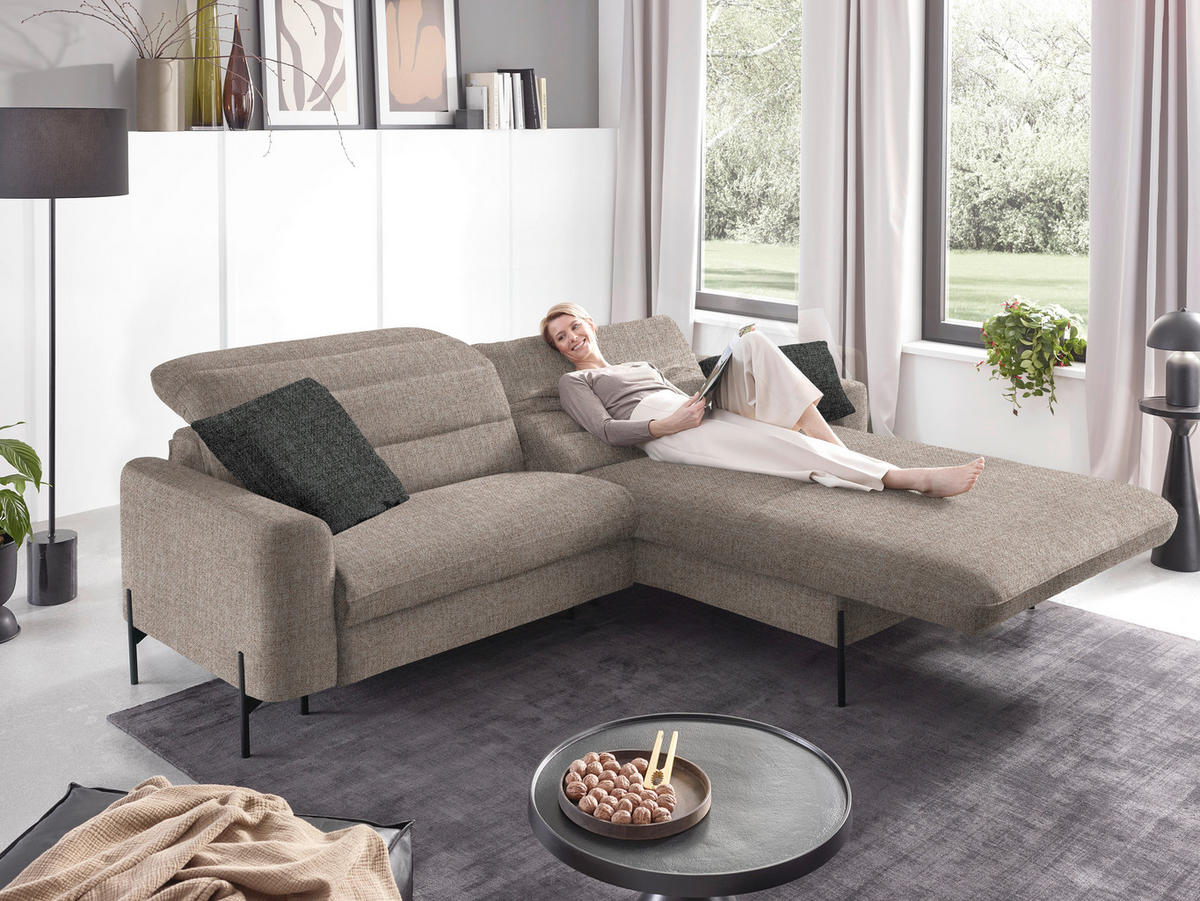 ECKSOFA in Flachgewebe Hellbraun  - Hellbraun/Schwarz, Design, Textil/Metall (252/191cm) - Dieter Knoll