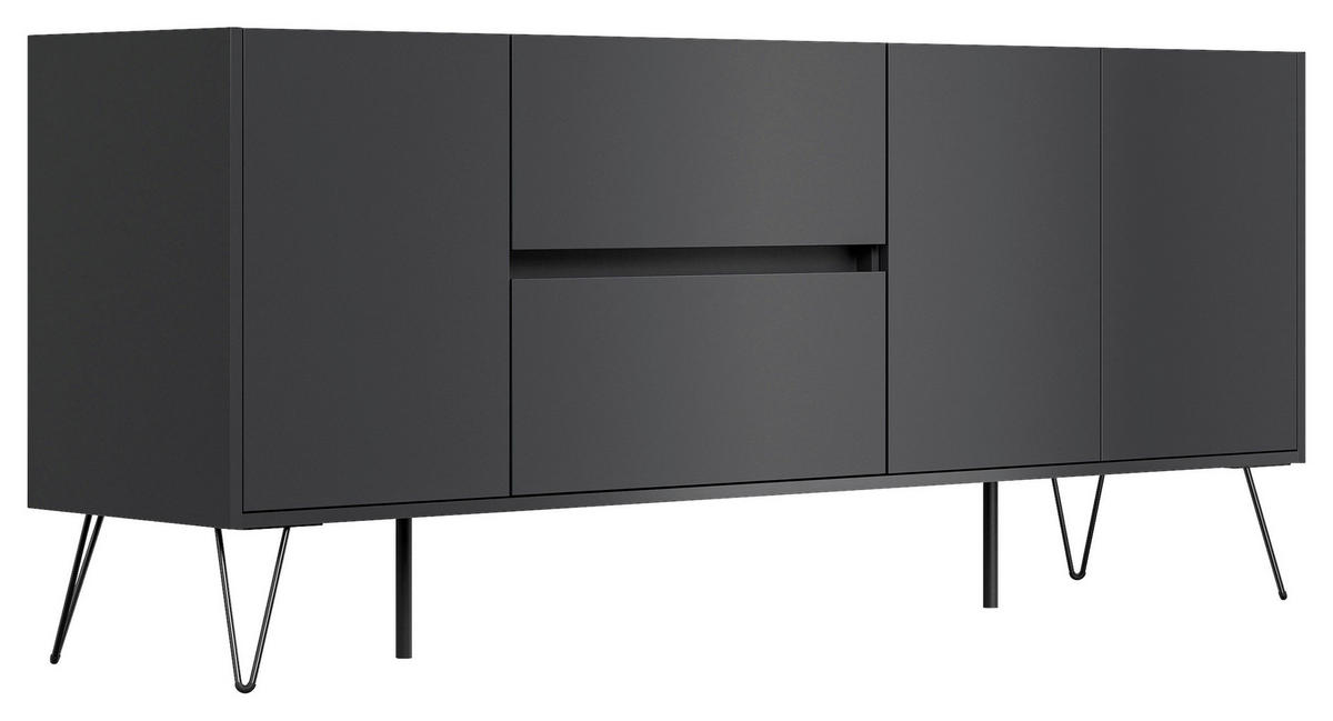 SIDEBOARD Posseik Industrial 177/75,8/42 cm 2 Schublade(n)  - Graphitfarben/Schwarz, Design, Holzwerkstoff/Metall (177/75,8/42cm) - MID.YOU