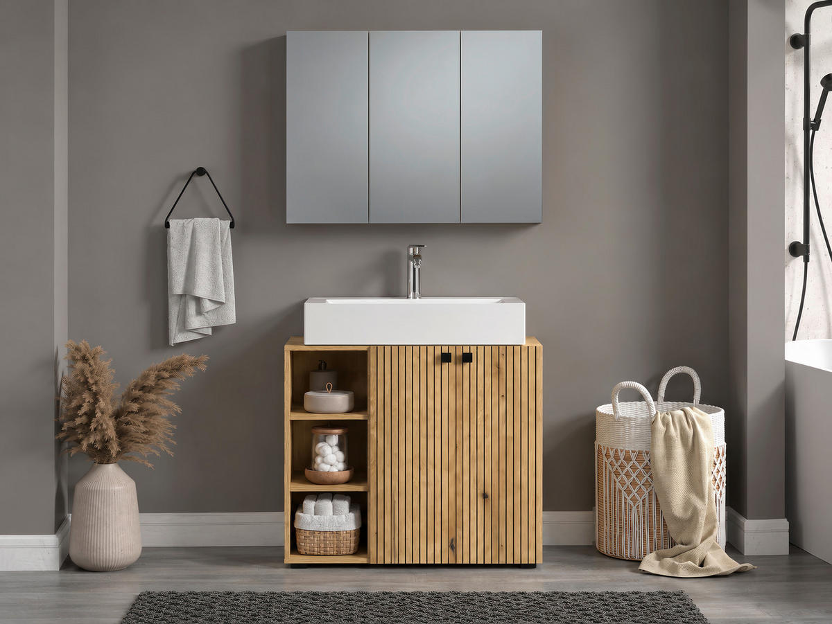 BADEZIMMER 2-teilig  in  - Eichefarben/Schwarz, Trend, Glas/Holzwerkstoff (90/186/53cm) - MID.YOU