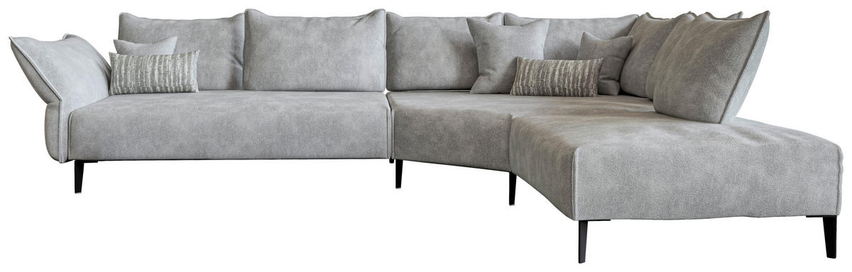ECKSOFA Chenille, Flachgewebe Hellgrau  - Hellgrau/Schwarz, Modern, Textil/Metall (340/272cm) - W.Schillig