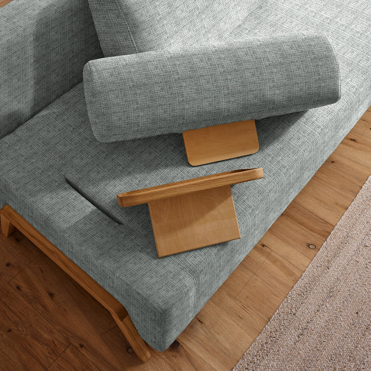 SCHLAFSOFA Chenille Grau  - Naturfarben/Grau, Design, Holz/Textil (211/88/102cm) - Niels Andersson