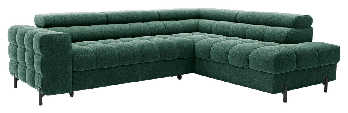 ECKSOFA FERUCCE Dunkelgrün Teddystoff Bettkasten, Kopfteilverstellung  - Dunkelgrün/Schwarz, Design, Textil/Metall (276/200cm) - MID.YOU