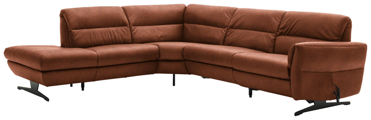 ECKSOFA Cognac Echtleder  - Cognac/Schwarz, Design, Leder/Metall (258/286cm) - Schöner Wohnen