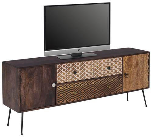 Landscape NÍZKA KOMODA, mangové drevo, hnedá, viacfarebná, 157/60/35 cm