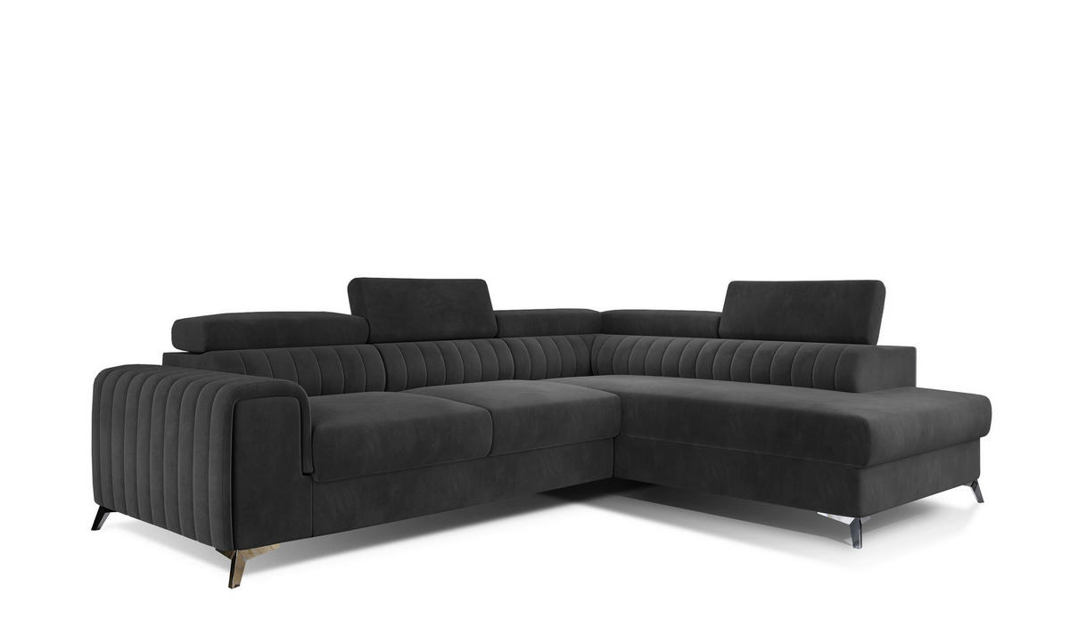 ECKSOFA  Anthrazit Samt  - Anthrazit/Silberfarben, Design, Textil/Metall (278/205cm) - MID.YOU