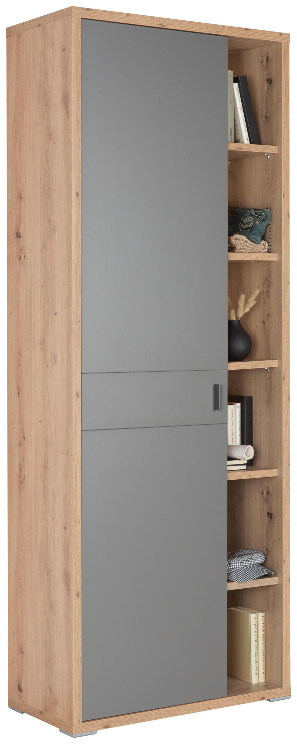 GARDEROBENSCHRANK 76/199/37 cm  - Eichefarben/Anthrazit, Design, Holzwerkstoff/Metall (76/199/37cm) - Xora