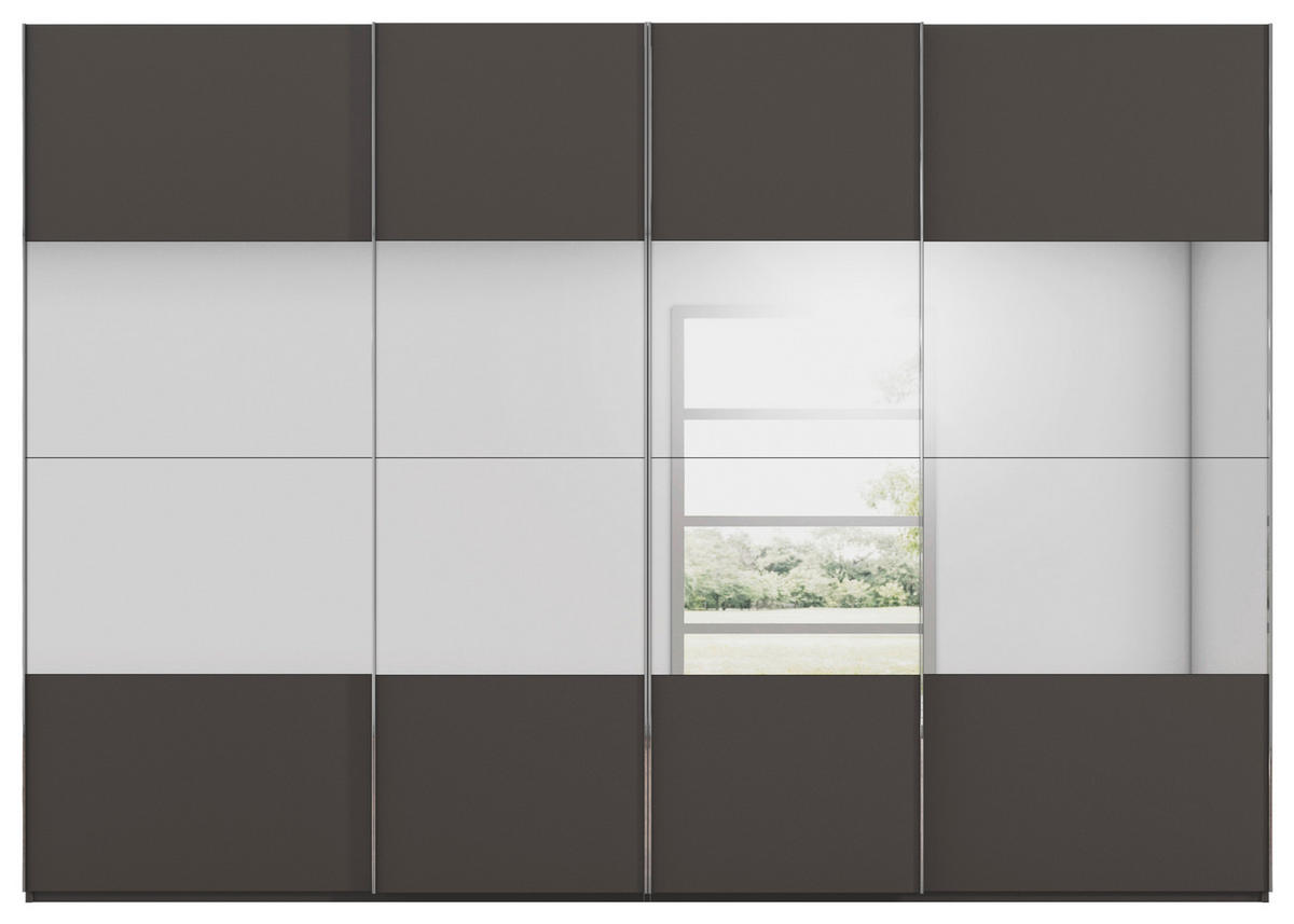 SCHWEBETÜRENSCHRANK 316/223/68 cm 4-türig Graphitfarben  - Chromfarben/Graphitfarben, Design, Glas/Holzwerkstoff (316/223/68cm) - Novel