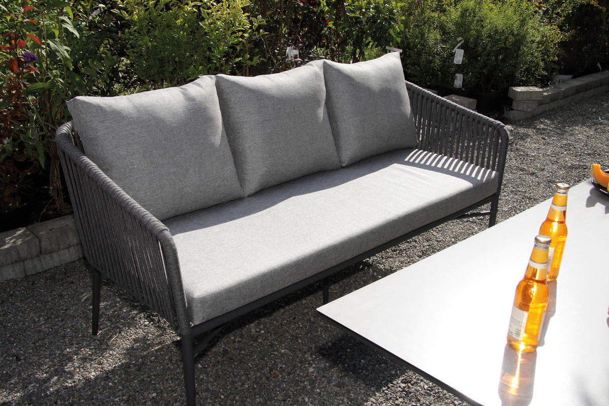 LOUNGEGARNITUR Aluminium  - Dunkelgrau/Anthrazit, MODERN, Kunststoff/Metall (185/65/75cm) - Ambia Garden