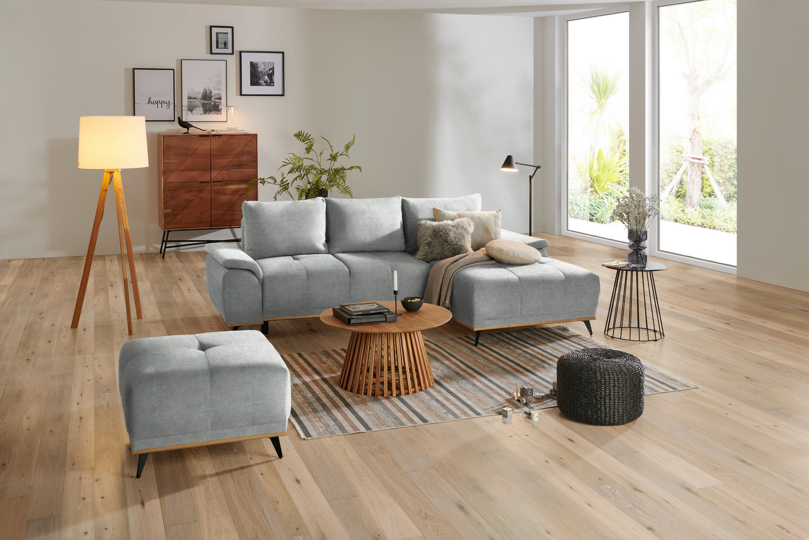 HOCKER in Textil Grau  - Schwarz/Grau, Modern, Holz/Textil (73/47/73cm) - home24