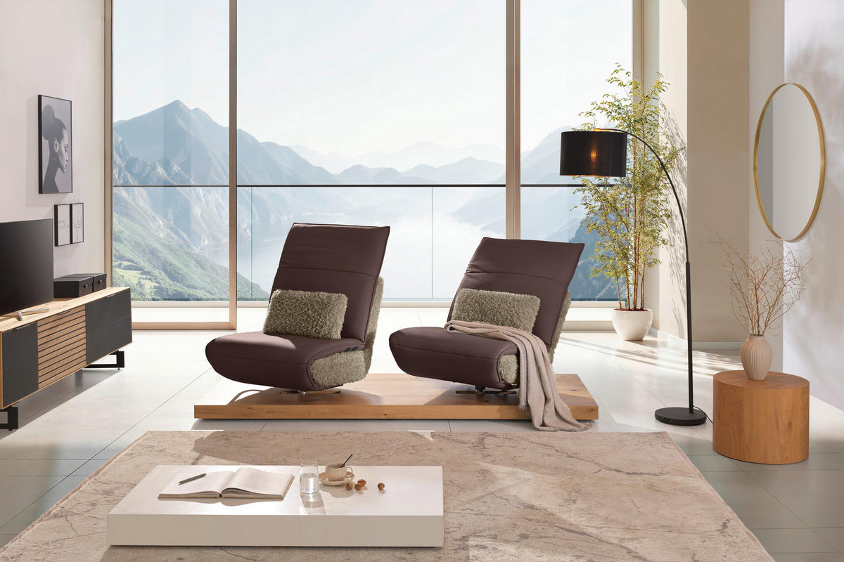 2-SITZER-SOFA  in Hochflor Echtleder Braun, Hellbraun  - Hellbraun/Schwarz, Design, Leder/Holz (240/65/104cm) - Koinor