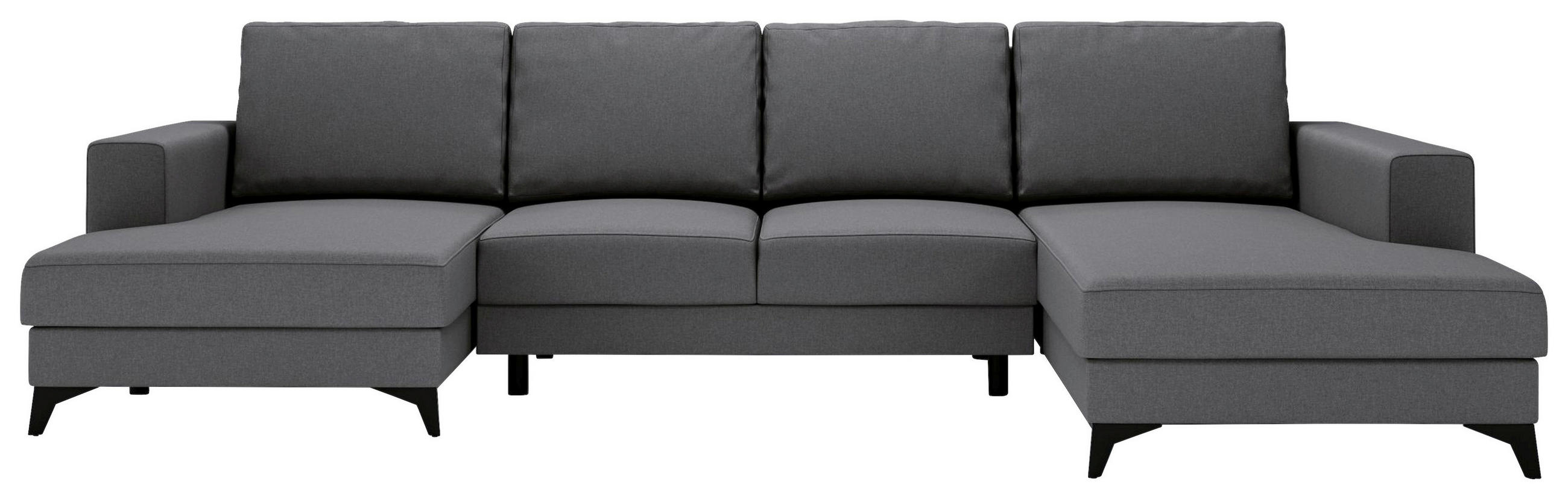 WOHNLANDSCHAFT Grau Flachgewebe  - Schwarz/Grau, Design, Textil/Metall (156/339/190cm) - Livetastic